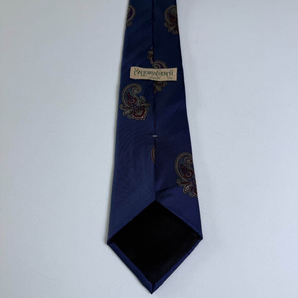 VTG Mallory & Church London Pure Italian Silk Men's Neck Tie Navy Blue Paisley - Picture 5 of 12